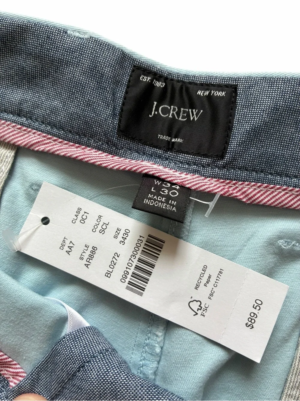 J.Crew 770 Straight Stretch Chino Pants Light Blue 34x30 NWT